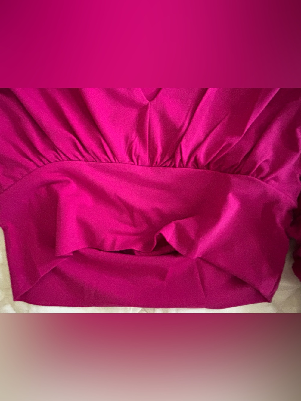 She + Sky Fuchsia Puff Sleeve V-Neck Crop Top - Picture 5 of 8